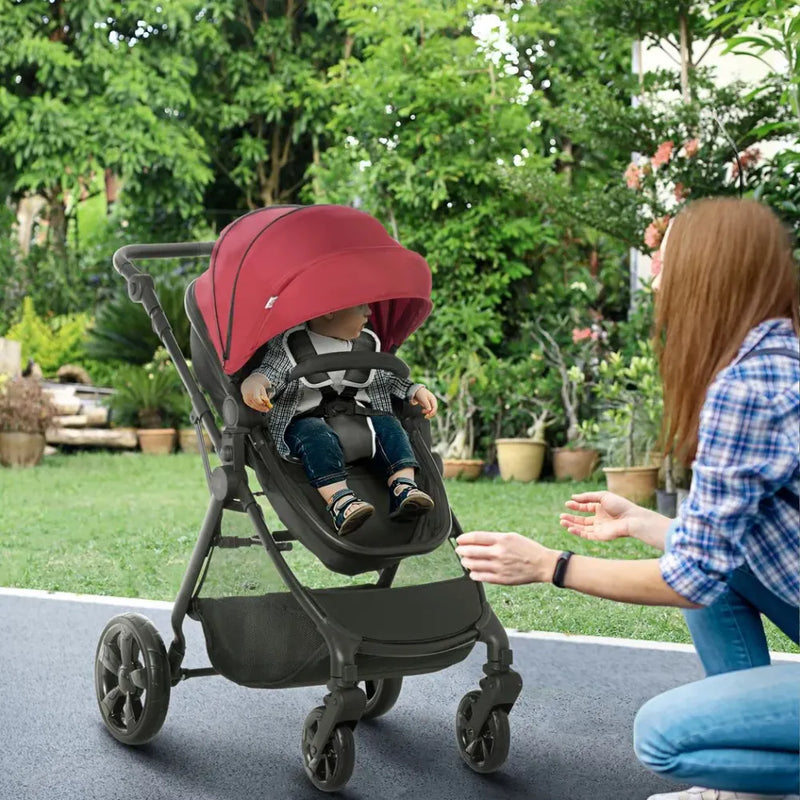 Foldable Baby Pushchair With Fully Reclining Backrest From Birth to 3 Years - Red