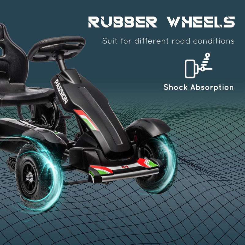Children Pedal Go Kart with Adjustable Seat, Inflatable Tyres - Black