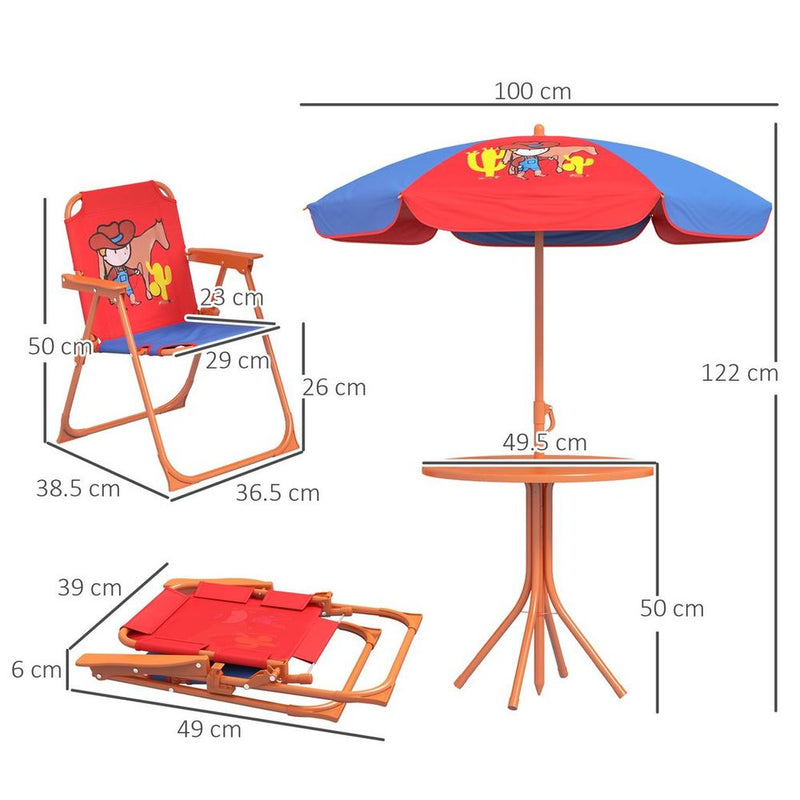 Kids Bistro Table and Chair Set with Cowboy Theme